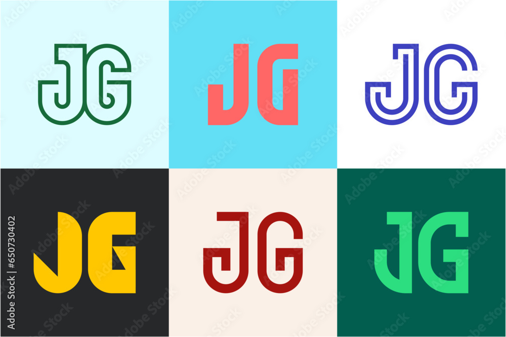 Set of letter JG logos. Abstract logos collection with letters. Geometrical abstract logos Set of letter JG logos. Abstract logos collection with letters. Geometrical abstract logos