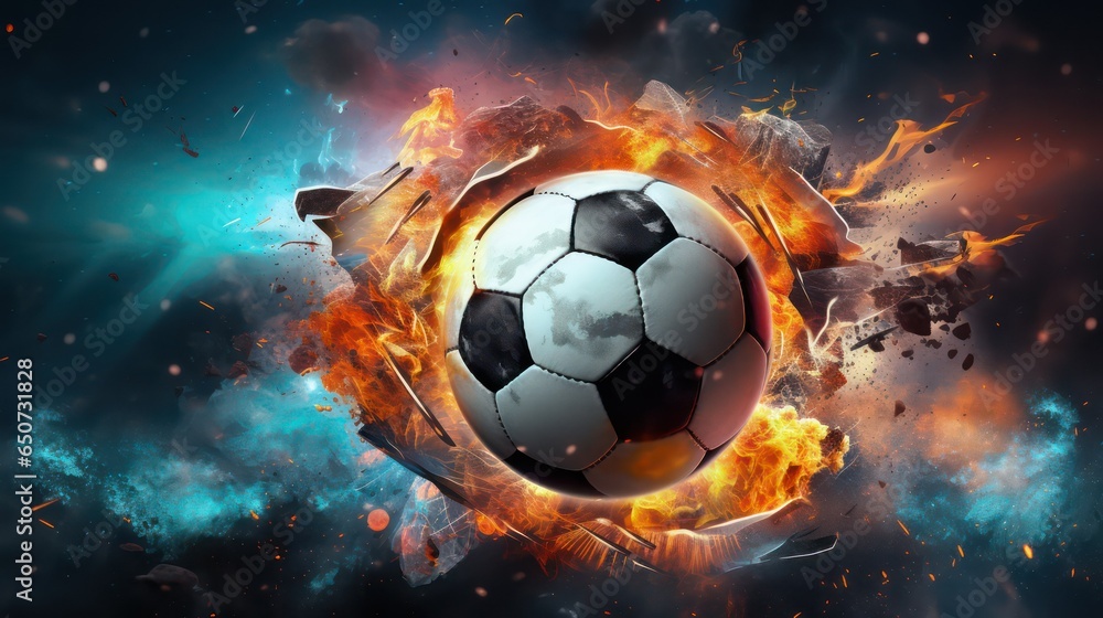 Naklejka premium soccer ball in fire
