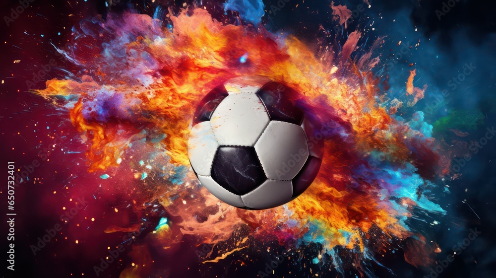 Naklejka premium soccer ball in a colorful splash