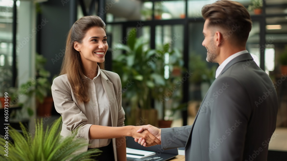 Young businesswoman shaking hands with a coworker Young businesswoman shaking hands with a coworker