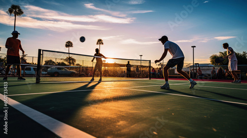 Pickleball is racket or paddle sport in which two singles or four doubles players hit a perforated hollow plastic ball. Players on pickleball court