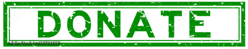 Grunge green donate word square rubber seal stamp on white background