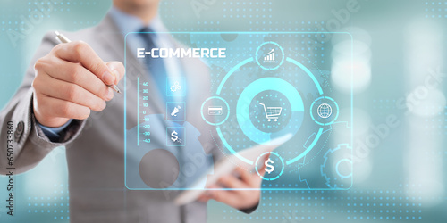 E-commerce online shopping business technology concept on screen.