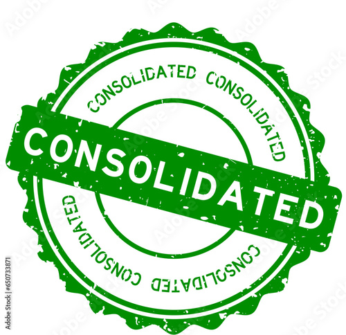 Grunge green consolidated word round rubber seal stamp on white background