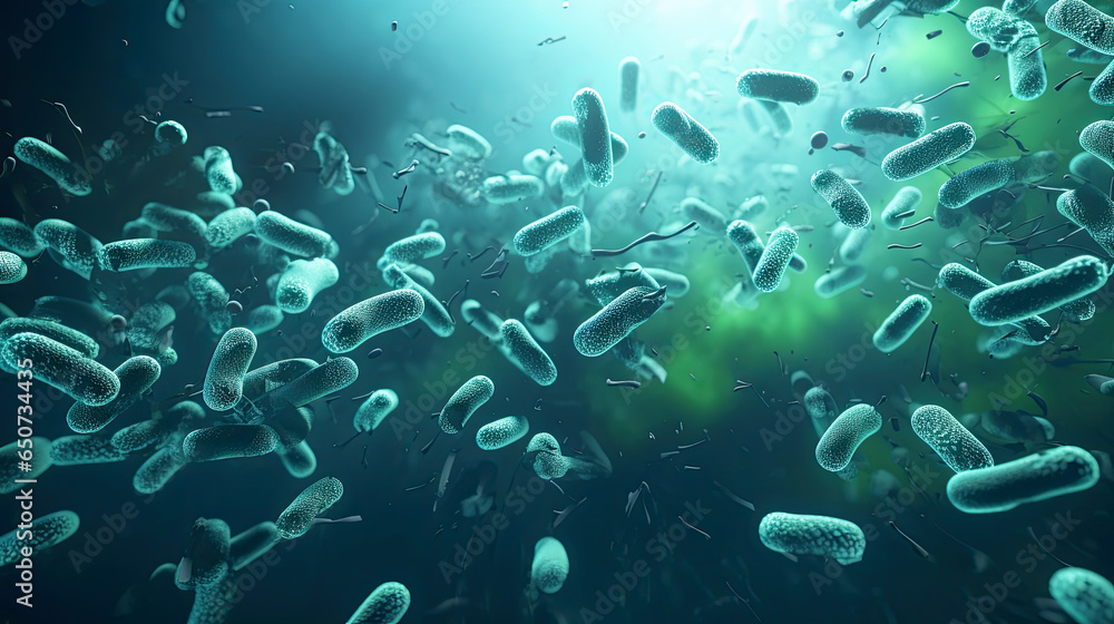 Legionella pneumophilia bacteria in water. Causing Legionnaires' disease, generative AI - obrazy, fototapety, plakaty 