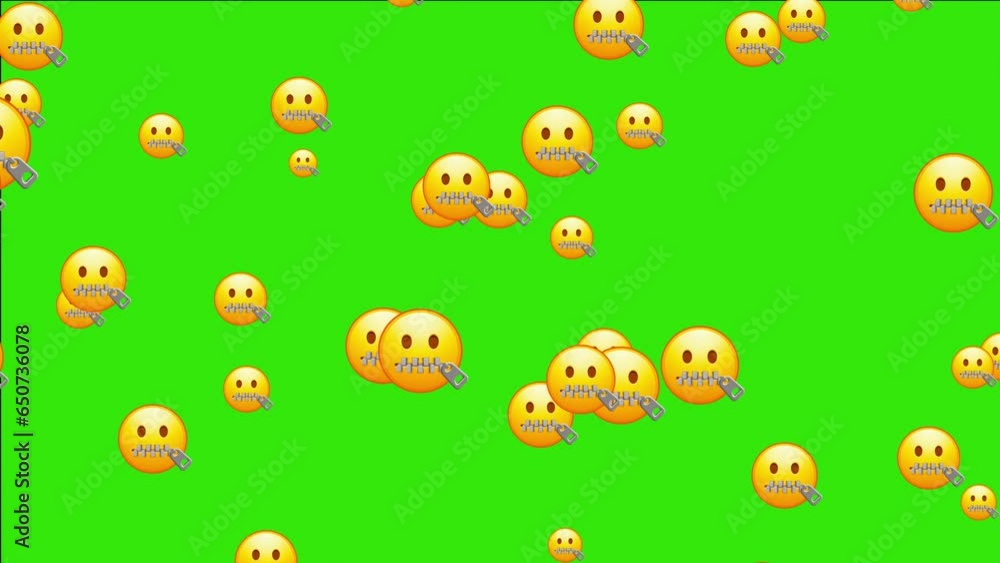 Zip mouth emoji. Silent emoticon with closed metal zipper for mouth. Animated falling emojis. Social media icons symbol animation with green screen background. Zip mouth emoji. Silent emoticon with closed metal zipper for mouth. Animated falling emojis. Social media icons symbol animation with green screen background.