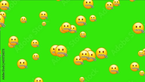 Wallpaper Mural Zip mouth emoji. Silent emoticon with closed metal zipper for mouth. Animated falling emojis. Social media icons symbol animation with green screen background. Torontodigital.ca