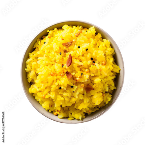 top view of indian food poha isolated on a transparent white background  photo