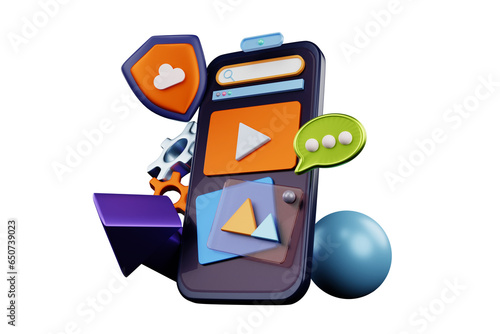 3D rendering Phones and other objects float in the air. future technology concept