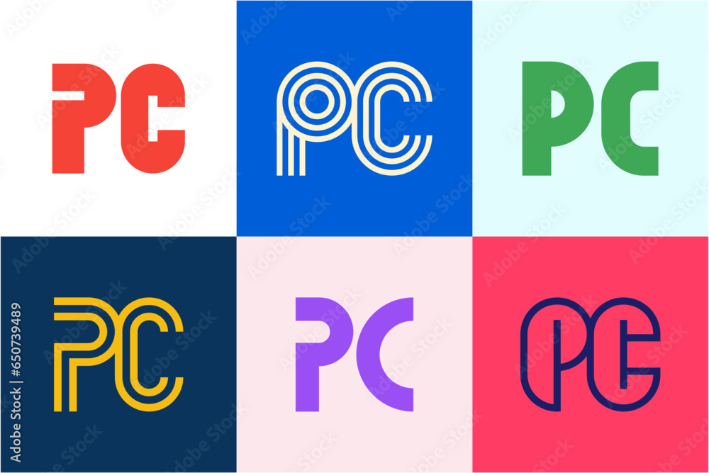 Set of letter PC logos. Abstract logos collection with letters. Geometrical abstract logos Set of letter PC logos. Abstract logos collection with letters. Geometrical abstract logos