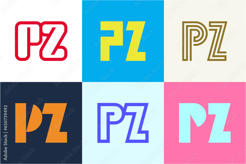 Set of letter PZ logos. Abstract logos collection with letters. Geometrical abstract logos Set of letter PZ logos. Abstract logos collection with letters. Geometrical abstract logos