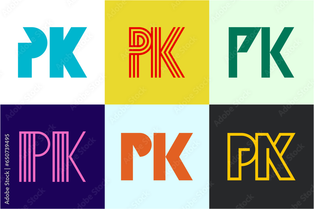 Set of letter PK logos. Abstract logos collection with letters. Geometrical abstract logos Set of letter PK logos. Abstract logos collection with letters. Geometrical abstract logos