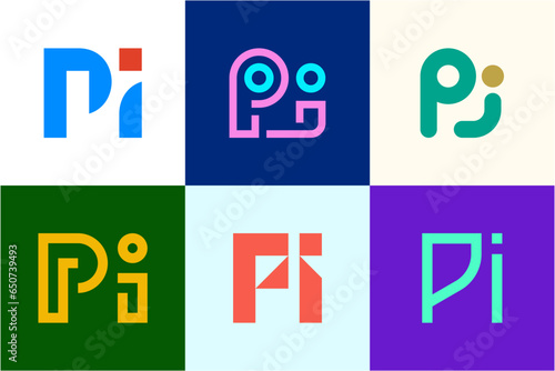Set of letter PI logos. Abstract logos collection with letters. Geometrical abstract logos