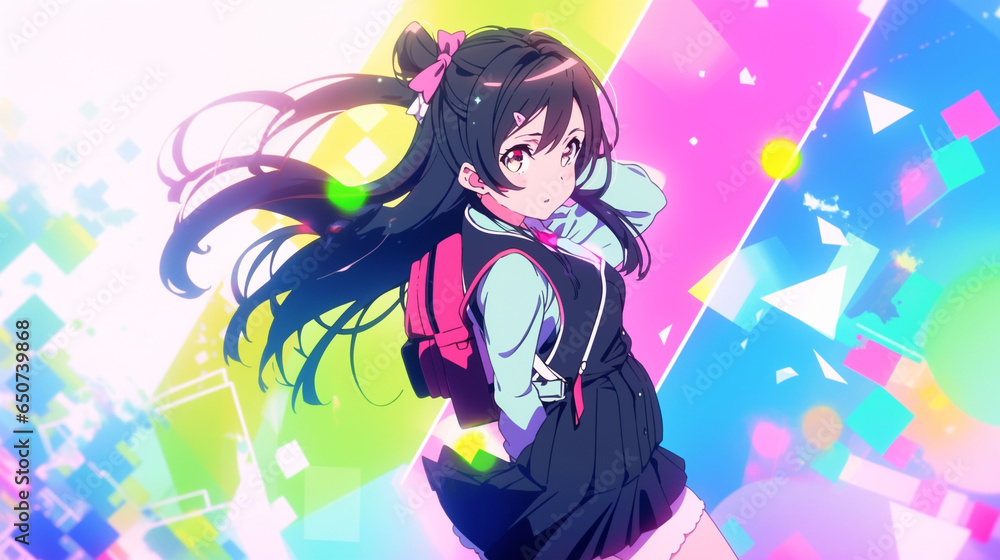 Tsundere dating beautiful anime girl, screenshot, bright colors background Tsundere dating beautiful anime girl, screenshot, bright colors background