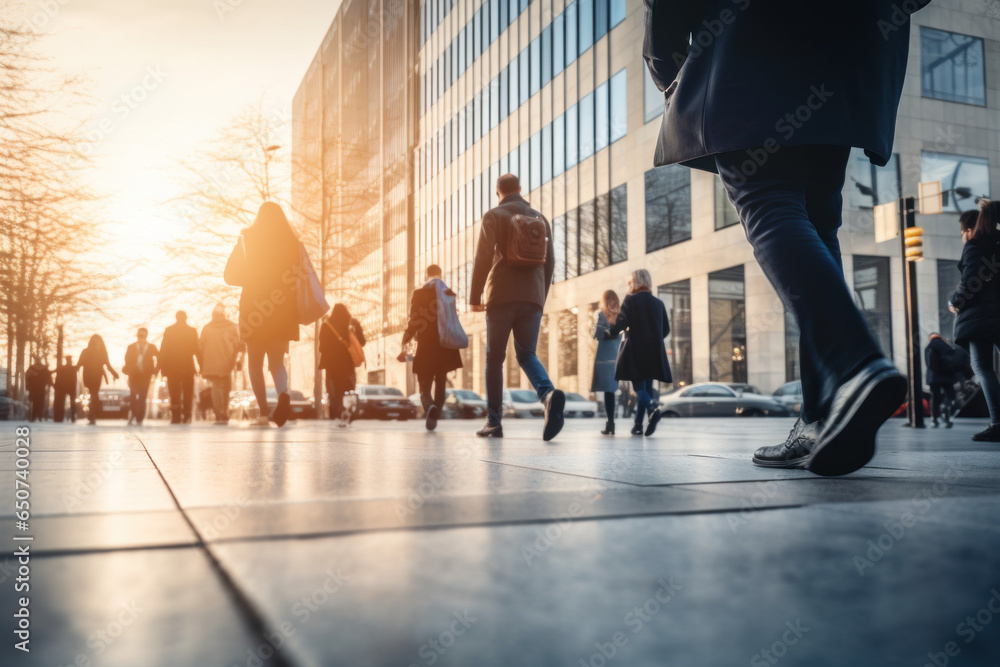 scène de rue prise au ras du sol, personnes marchant dans la rue d'une ...