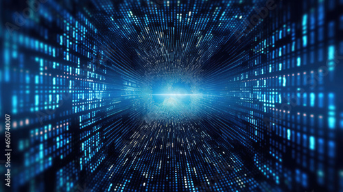 Abstract digital technology, Blue digital binary data on computer screen background. Generative Ai