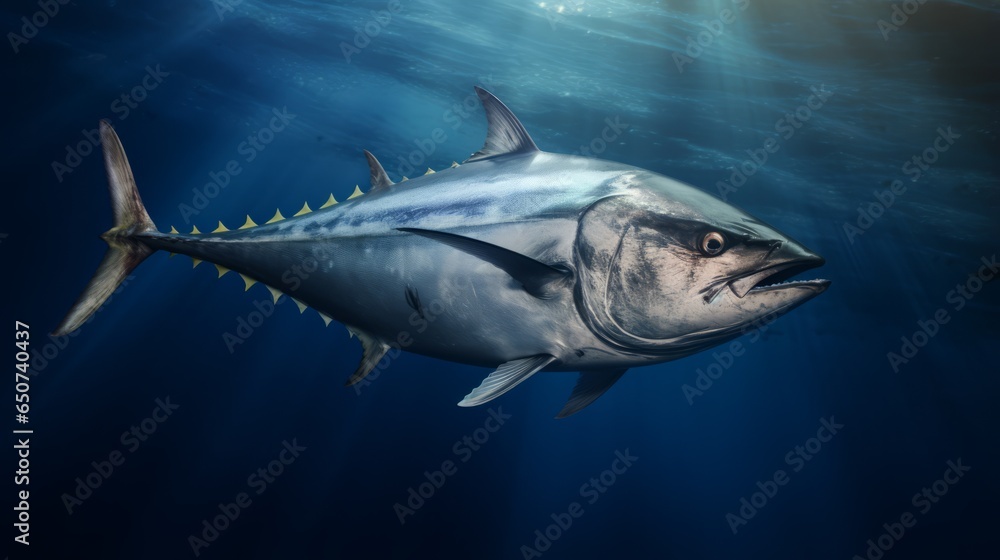 Naklejka premium A large fish swimming in the clear blue water