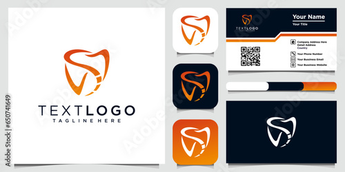 Dentistry clinic logo design with geometric line abstract dental logo and business card