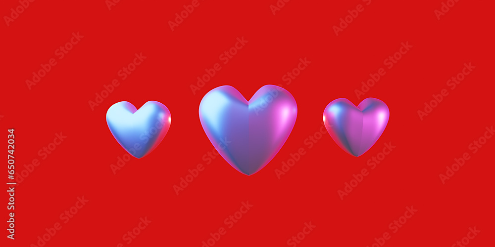Love 3d heart set, color hearts. Happy Valentines Day - Love you label, 3d love banner.