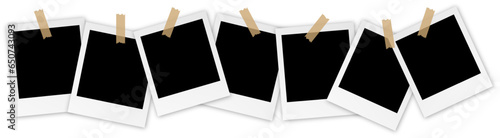 Empty black photo frames. Polaroid frame on isolated background with realistic shadows. Blank frame border mockups. Old photo frame. Vector EPS 10