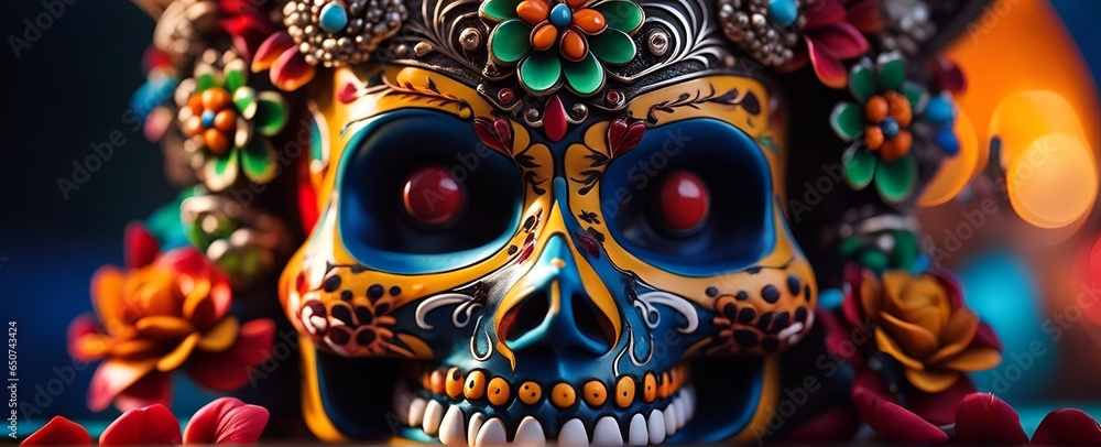 Mexican Day of the Dead Festival Skull Delicate Decoration Background Mexican Day of the Dead Festival Skull Delicate Decoration Background