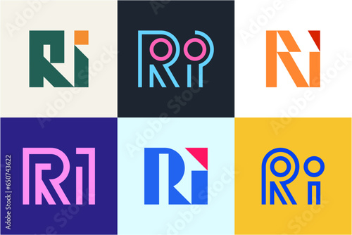 Set of letter RI logos. Abstract logos collection with letters. Geometrical abstract logos