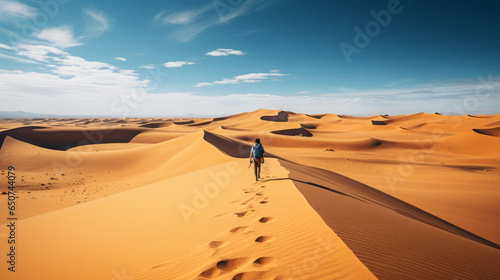 Foto Individual trekking through vast desert landscape, feeling the solitude amidst e