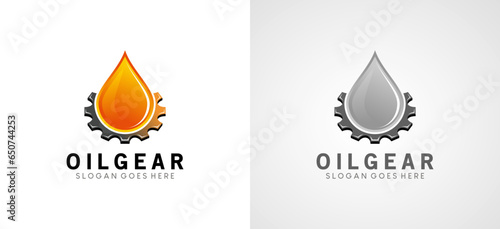 Oil Gear Machine logo symbol design, oil drop logo with vector gear