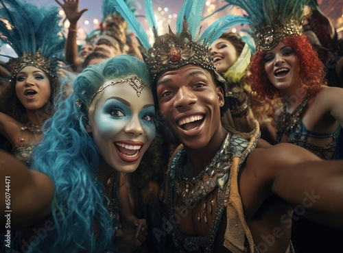 People in costumes at the carnival in Rio de Janeiro