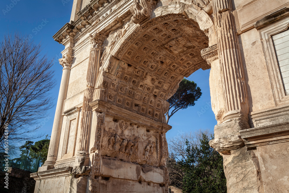 The Triumphal arch of Roman emperor Titus with relief of the Menorah