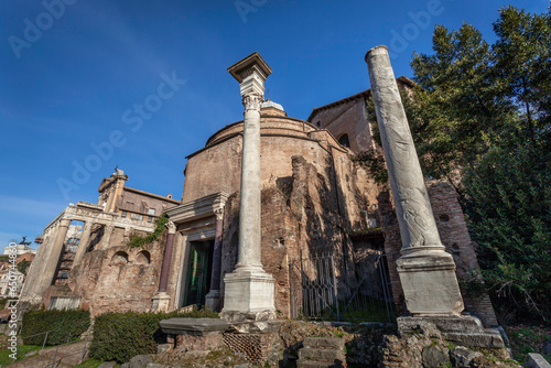 Canvas Print Temple of Romulus in the Roman Forum in Rome with columns in the foreground, Ita