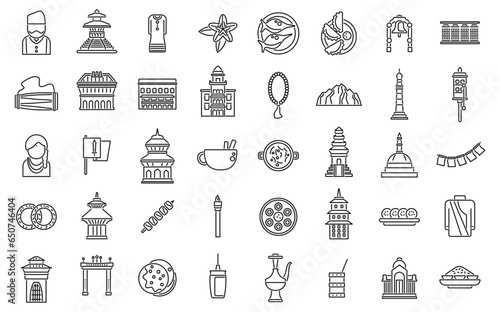 Kathmandu icons set outline vector. Tourism skyline. Architecture ancient