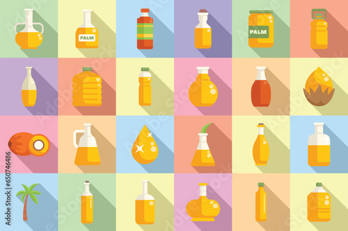 Oil palm icons set flat vector. Farm tree. Coconut food