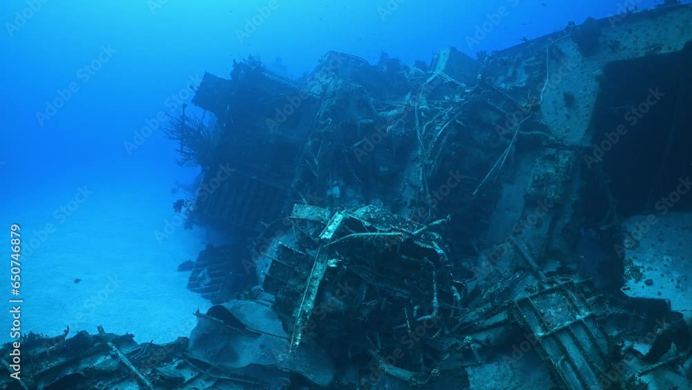 The mid section of the wreck of the Captain Keith Tibbetts on Cayman Brac. tropical underwater scuba dive location i Caribbean