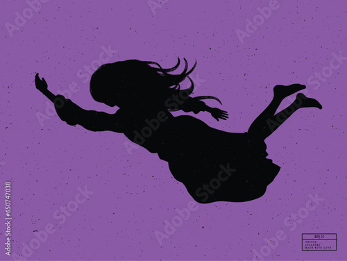 Silhouette of person underwater. Swim woman isolated vector outline