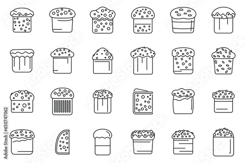 Panettone icons set outline vector. Bake food. Slice cake
