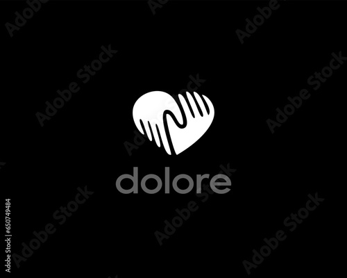 Abstract heart from human hands black and white logo. Universal care support community flat sign. Vector illustration.