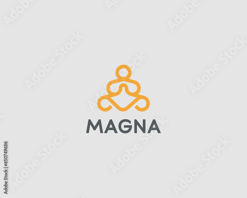 Continuous line yogi logo design. Thread relax meditation balance logotype. Creative monk flat sign. Vector illustration.