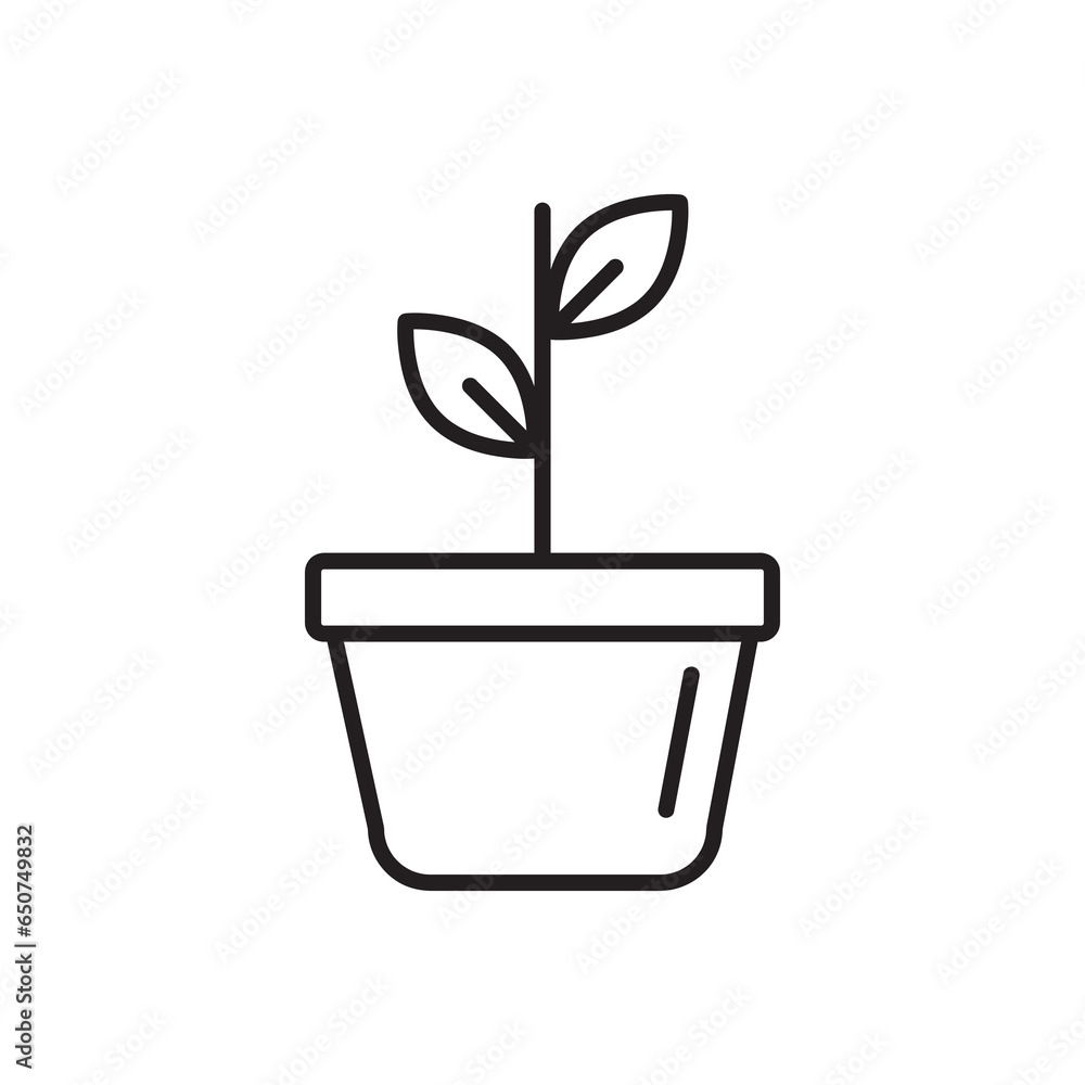 Growing plant in a pot outline icon. Potted houseplant simple line flat illustration on white background..eps Growing plant in a pot outline icon. Potted houseplant simple line flat illustration on white background..eps