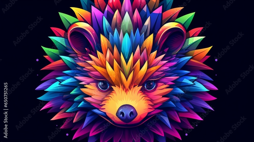 a hip colorful Hedgehog head design with a futuristic.Generative AI a hip colorful Hedgehog head design with a futuristic.Generative AI