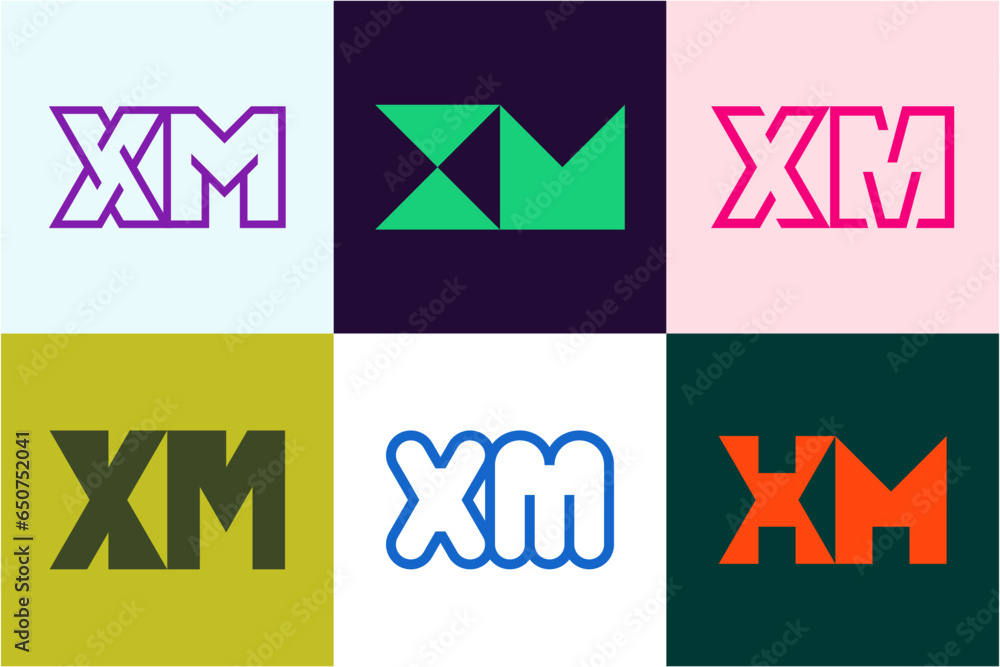 Set of letter XM logos. Abstract logos collection with letters. Geometrical abstract logos Set of letter XM logos. Abstract logos collection with letters. Geometrical abstract logos