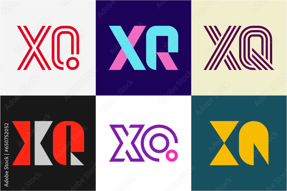 Set of letter XQ logos. Abstract logos collection with letters. Geometrical abstract logos Set of letter XQ logos. Abstract logos collection with letters. Geometrical abstract logos