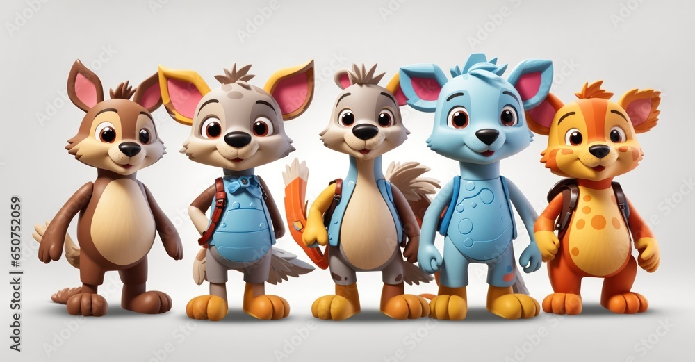 Fototapeta premium Design Five cartoon animal toy characters and isolate them on a transparent PNG background