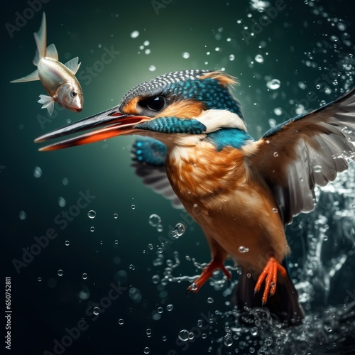 kingfisher caught fish from under the water in mouth © Suchart