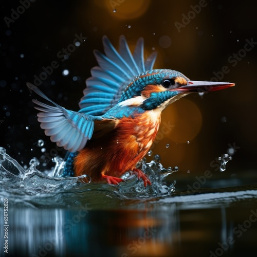 kingfisher caught fish from under the water in mouth © Suchart