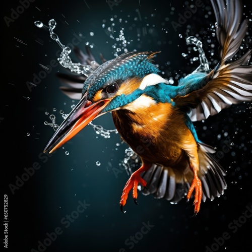kingfisher caught fish from under the water in mouth