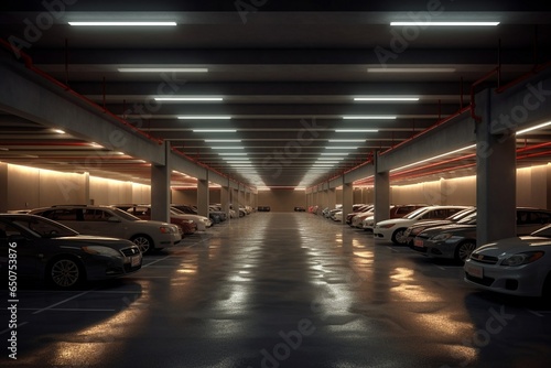 Large underground parking. AI generated