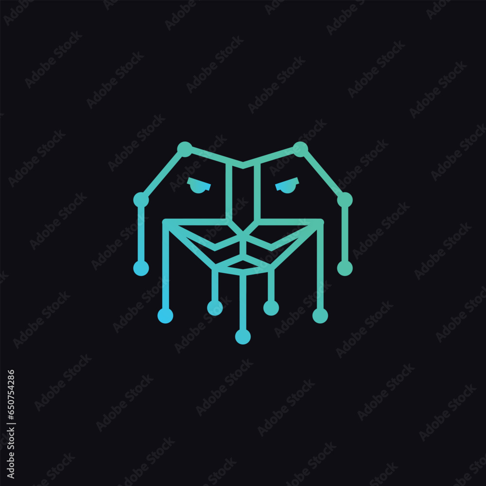 digital tech lion logo design for network, security, cyber, and software business with futuristic and outline styles digital tech lion logo design for network, security, cyber, and software business with futuristic and outline styles