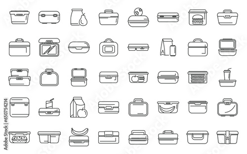 Kids lunch box icons set outline vector. Snack kid. Pack box