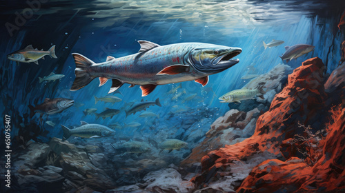 Migration for spawning of pink salmon close-up